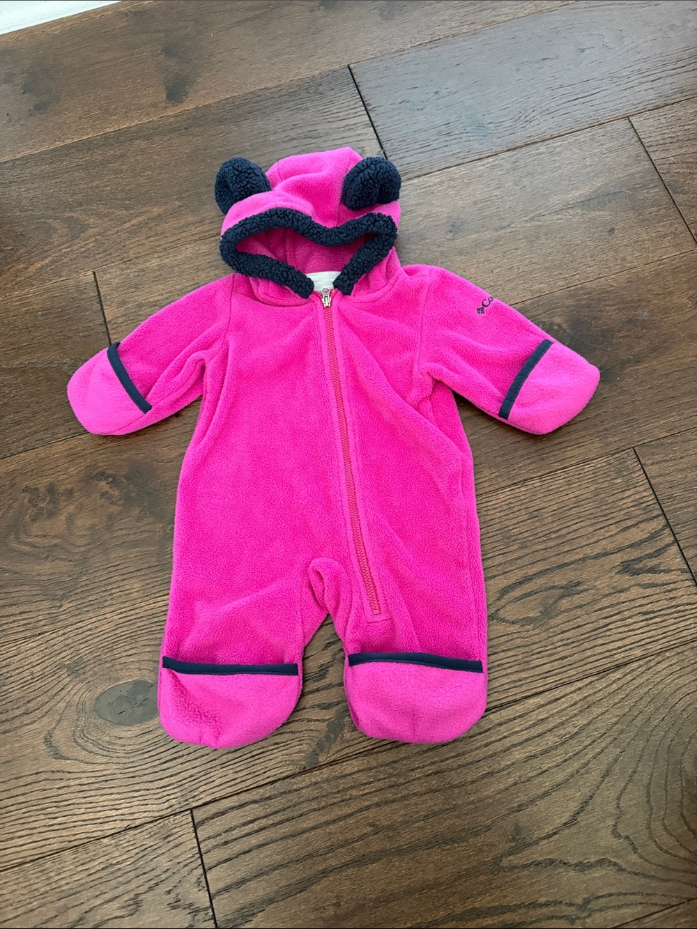Columbia Hot Pink Fleece Hooded Baby One-Piece with Ear Details